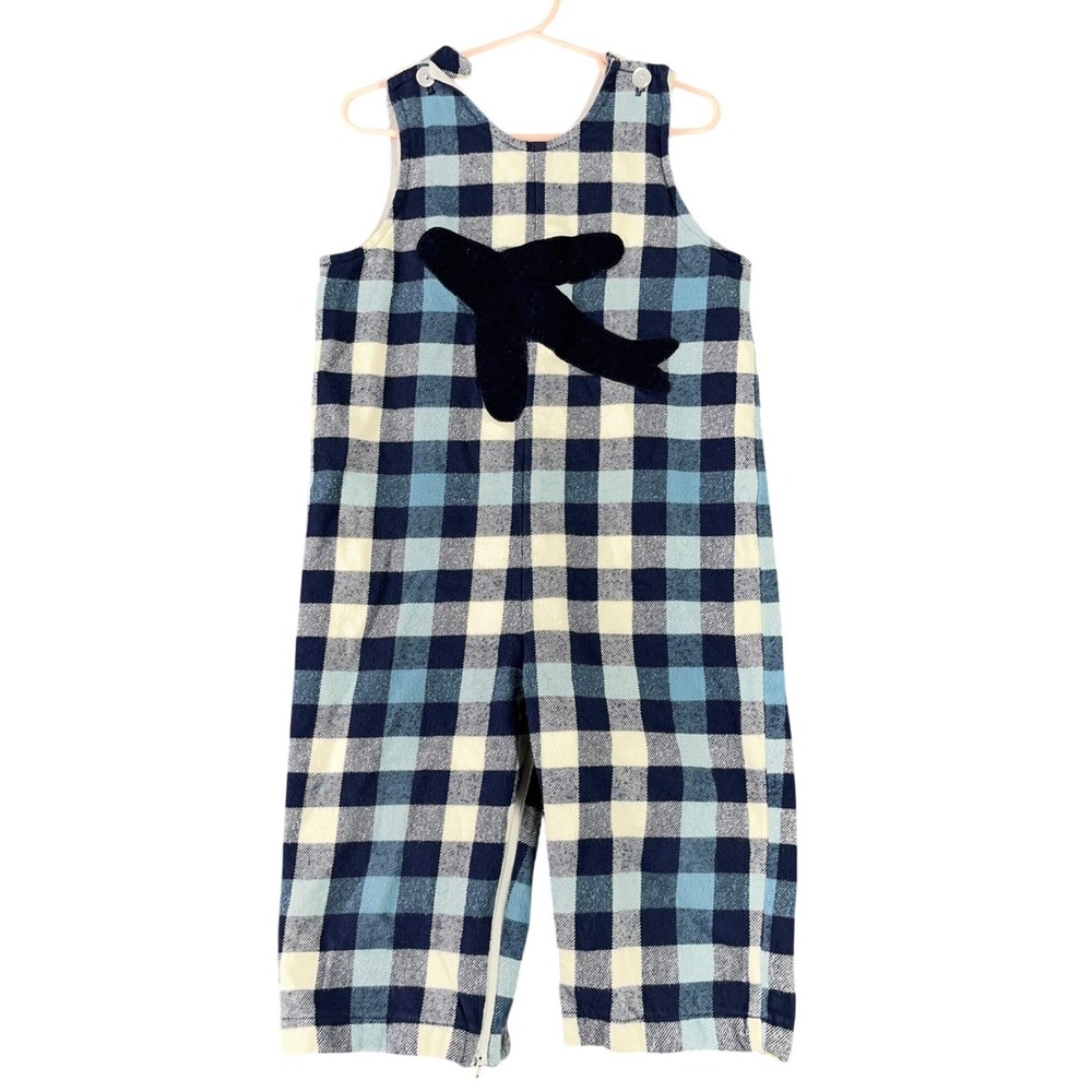 Funtasia Too Airplane Gingham Romper Jumpsuit Blue White‎ 3T Kids Preppy